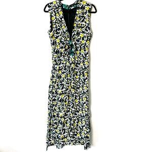 Proenza Schouler Floral Knot Black Yellow Side Slits Midi Dress Size 6